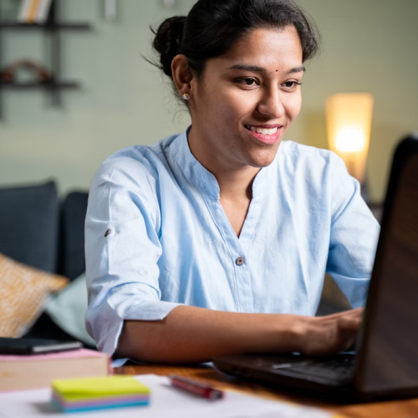 A woman applying online